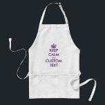 Tablier Faites votre propre drôle garder calme cuisine ou<br><div class="desc">Faites votre propre drôle garder calme cuisine ou barbecue apron. modèle vintage avec lettres et couronne violettes. Couleurs personnalisables. Créez votre propre parodie Keepcalm. Idée cadeau d'anniversaire mignonne pour mari, papa, maman, tante, femme, grand-mère, ami, membre de la famille, chef, barista, collègue, collègue, couple, petit ami, petite amie, etc. Parfait...</div>