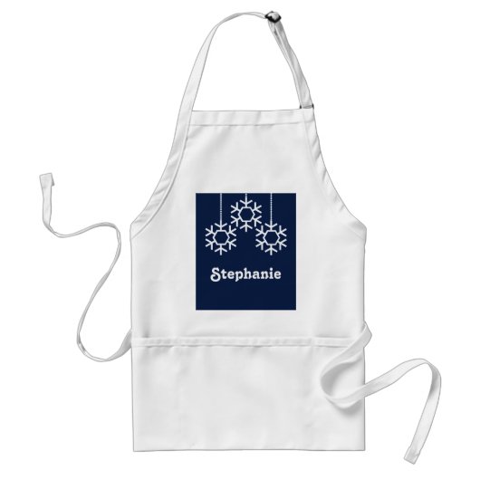 Tablier Falling Snowflakes Apron de vacances, Bleu foncé (Devant)