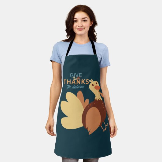 Tablier Famille Bleu & Brown Donner Merci Citation Turquie (Porté)