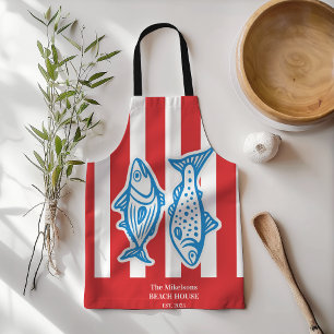 Tablier Famille personnalisée Stripes de sardine rouge mar