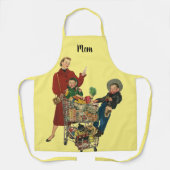 Tablier Famille rétro, maman et enfants panier de courses (Recto)