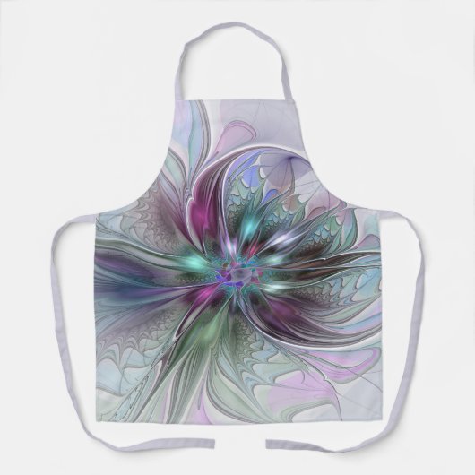 Tablier Fantaisie Abstraite Moderne Fleur Fractale Colorée (Recto)