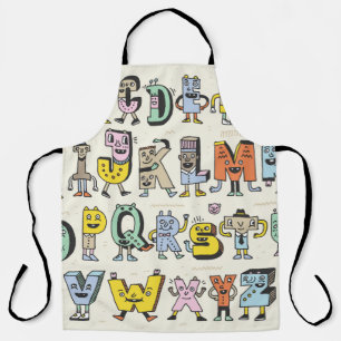 Tablier Fantastique Alphabet Drôle. Wacky Doodle Letters