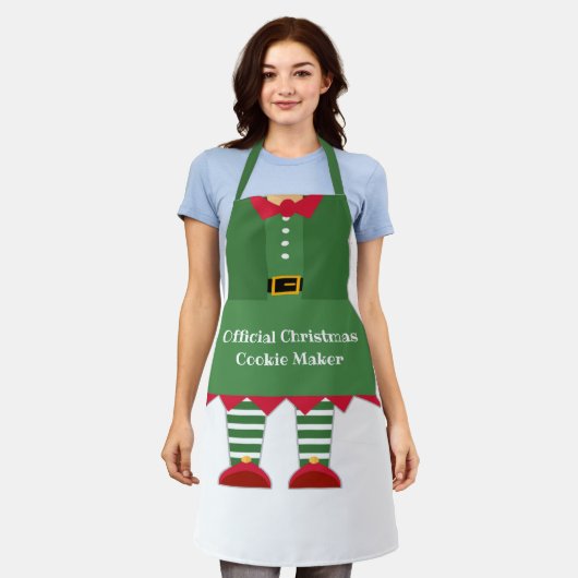 Tablier Fantastique Noël Cookie Maker Elf Vert Rouge (Porté)