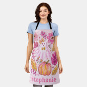 Tablier Fantôme de Halloween rose pastel avec nom personna (Porté)