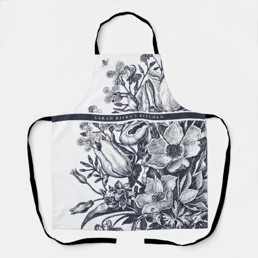 Tablier Farmhouse Floral Marine & Blanc (Recto)