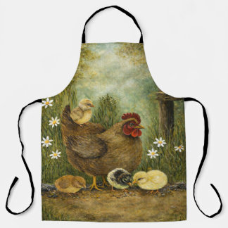 Tablier Farmhouse Mother Hen and Baby Chicks Apron