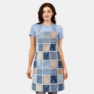 Tablier Fausse Crème Denim Jean Bleu Mariage Douche