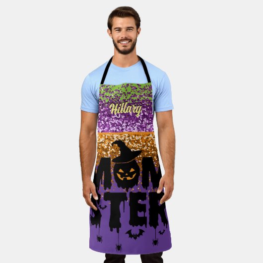 Tablier Faux Purple Orange Parties scintillant Momster d'H (Porté)