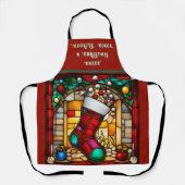 Tablier Faux vitrail Chaussette rouge de Noël (Recto)