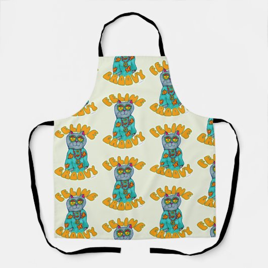 Tablier Feline Super Hippie Chat amusant Toon Art (Recto)