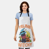 Tablier Feline Witchy Funny Éffrayant Halloween Chat Kitte (Porté)