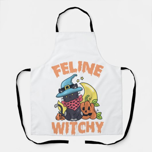 Tablier Feline Witchy Funny Éffrayant Halloween Chat Kitte (Recto)