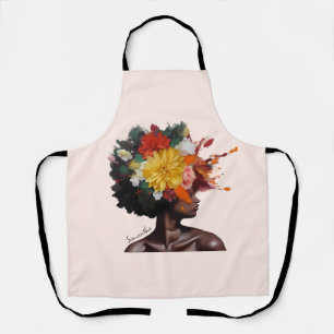 Tablier Femme afro-américaine aux cheveux noirs floraux (2
