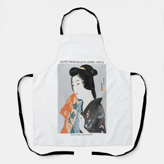 Tablier Femme japonaise tenant sa serviette - Goyō Hashigu (Recto)