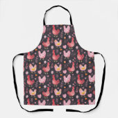 Tablier Ferme des poules de coq noir rouge rose (Recto)