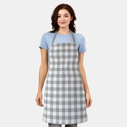 Tablier Ferme Gris Buffalo Check Plaid Rustique (Porté)