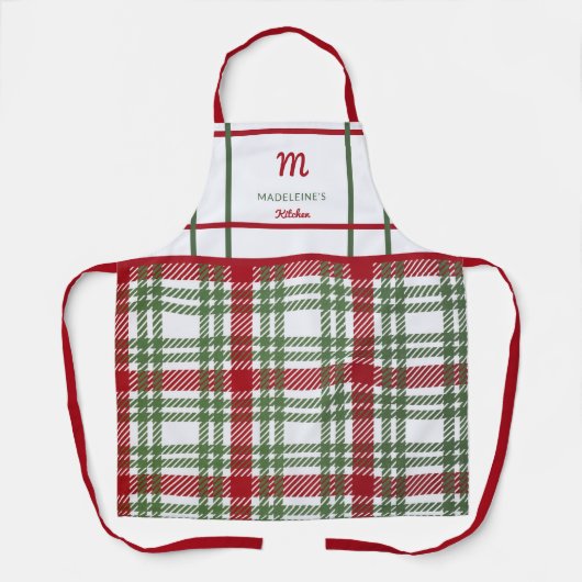 Tablier Ferme Rouge Vert Blanc Noël Plaid Monogramme Cadea (Recto)