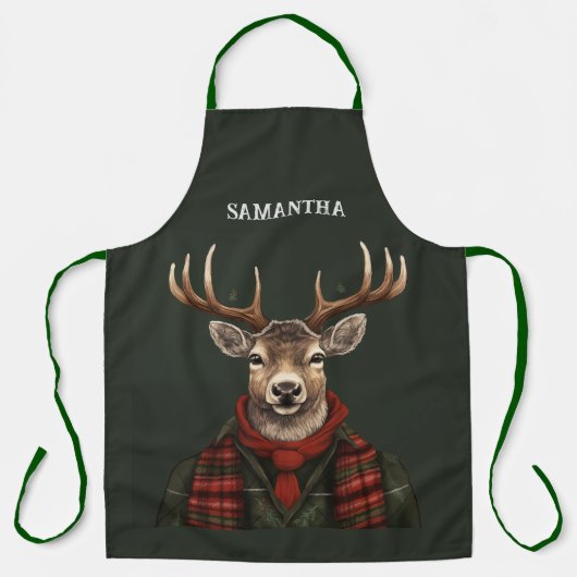 Tablier Ferme Rustique Plaid Deer Et Vert (Recto)