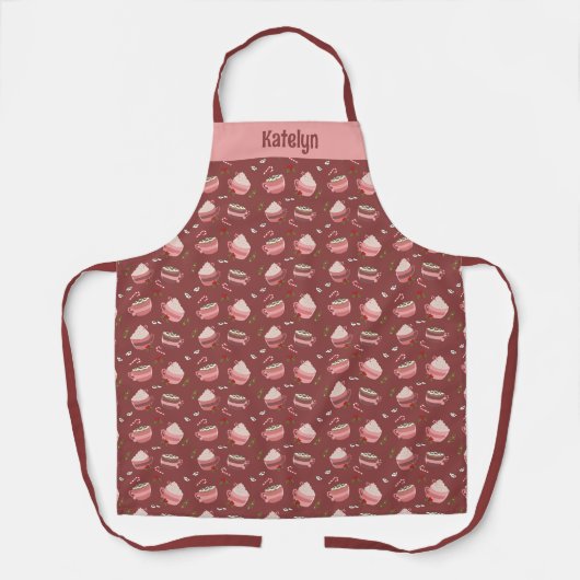 Tablier Festif Cocoa Mugs Doodle Motif Apron avec le nom (Recto)