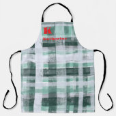 Tablier Festif monogramme plaid tartan vert blanc rouge (Recto)