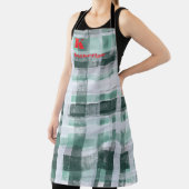 Tablier Festif monogramme plaid tartan vert blanc rouge (Insitu)