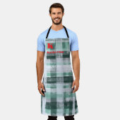 Tablier Festif monogramme plaid tartan vert blanc rouge (Porté)