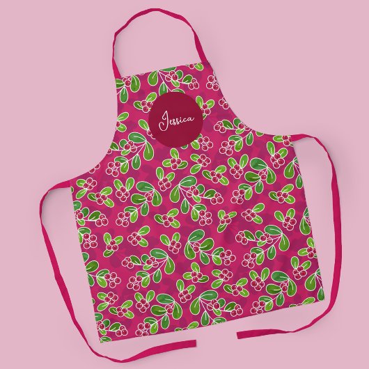 Tablier Festif Motif de feuillage de canneberge, Fuchsia