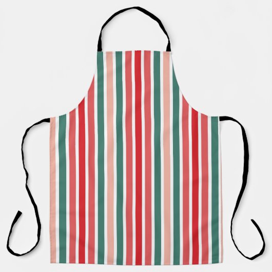 Tablier Festif rouge vert et blanc rayé (Recto)