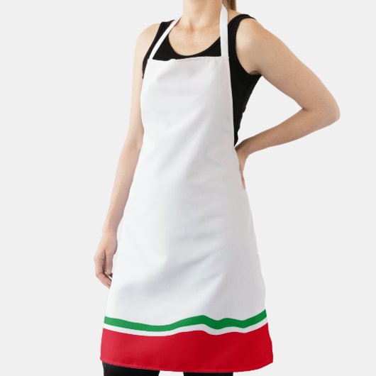 Tablier Festif Vert Clair Tracé Rouge Hem Sur Blanc (Insitu)