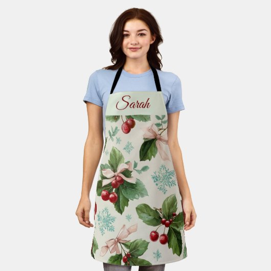 Tablier Festive Christmas Design Personalized Name Apron (Porté)