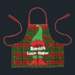 Tablier Festive Elf Santa's Little Helper Red Green Tartan<br><div class="desc">Festive Elf Santa's Little Helper Red and Green Tartan Apron.  Personalize it easily and quickly.   Simply click the "Edit Using Design Tools" button to modify the text,  wording,  font style,  font size,  and font color.  Perfect Kris Kringle present.  (c) Somerset Fine Paperie</div>