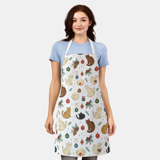 Tablier Festive Feline Christmas Pattern Apron (Porté)
