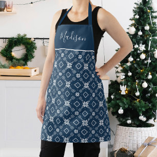 Tablier Festive Marine et White Nordic Snowflake Motif