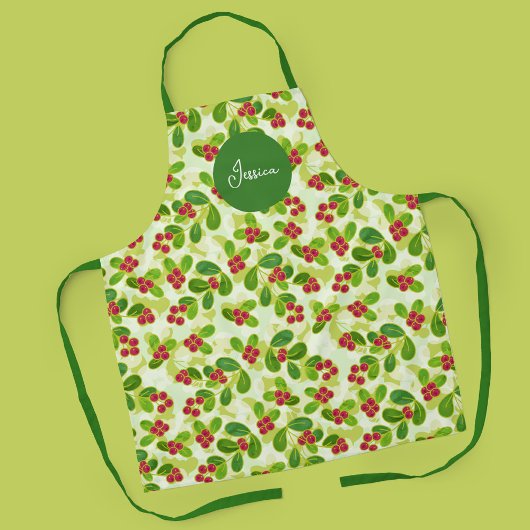 Tablier Festive Motif de fruits de canneberge, vert