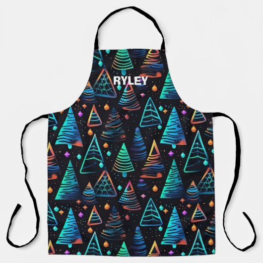 Tablier Festive Neon Noël Arbres Motif Monogramme (Recto)