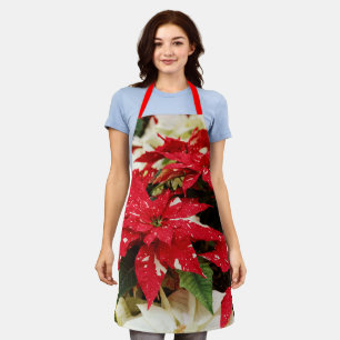 Tablier Festive Rouge Blanc Floral Poinsettia Fleurs