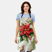 Tablier Festive Rouge Poinsettia Holly Berry Noël (Porté)