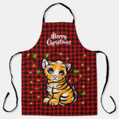 Tablier Festive Tigre bébé de vacances, léger, rouge plaid (Recto)