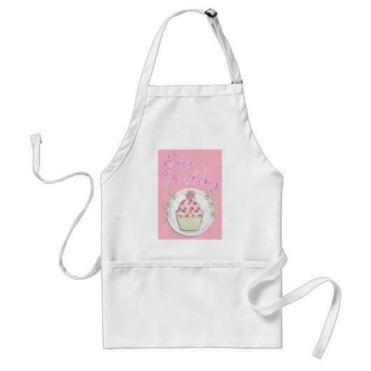 Tablier Fête Cupcake Rose Joyeux anniversaire (Devant)