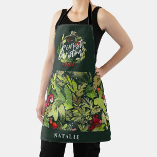 Tablier Fête de Noël du feuillage rouge et vert