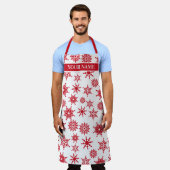 Tablier Fête de Noël Etoiles de neige blanches et rouges (Porté)