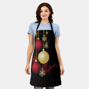Tablier Fête de Noël noire, or et rouge