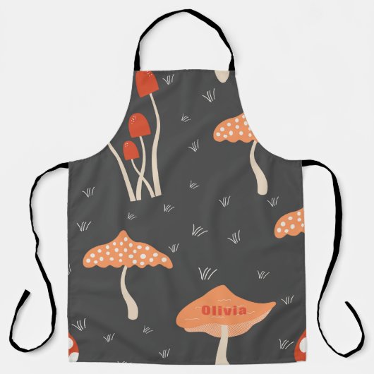 Tablier Fête des Mères moderne Orange Champignons Apron (Recto)