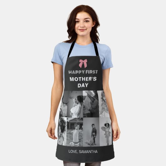 Tablier Fête des Mères Noires et blanches Collage photo (Porté)