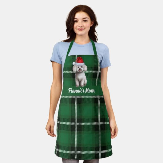 Tablier Fête Green Plaid Bichon Frise Chien Noël (Porté)