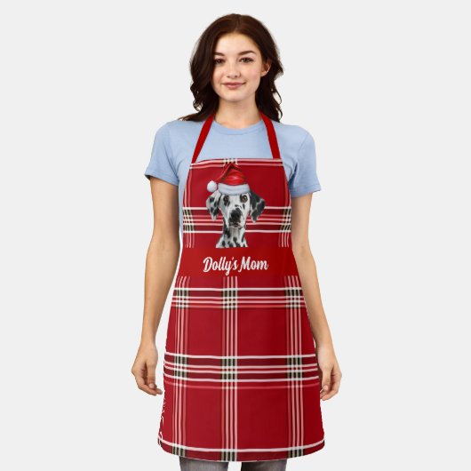 Tablier Fête Rouge Blanc Plaid Chien dalmate Noël (Porté)