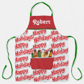 Tablier Fête Rouge De Glace Avec Bière Joyeuses Vacances (Recto)