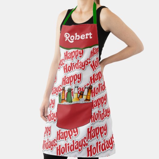 Tablier Fête Rouge De Glace Avec Bière Joyeuses Vacances (Insitu)