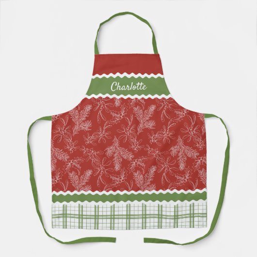 Tablier Fêtes De Noël Sur Mesure Holly Et Berry Motif (Recto)